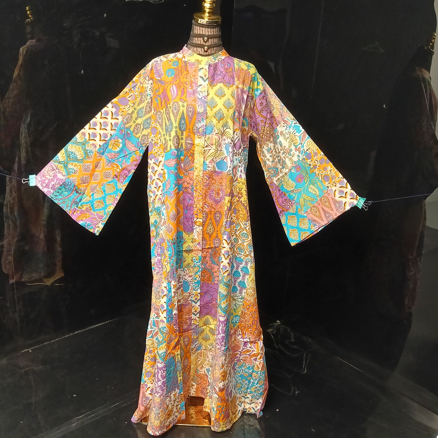 L-XL Darra Multi Printed Cotton Dress 57" Long Jalabiya