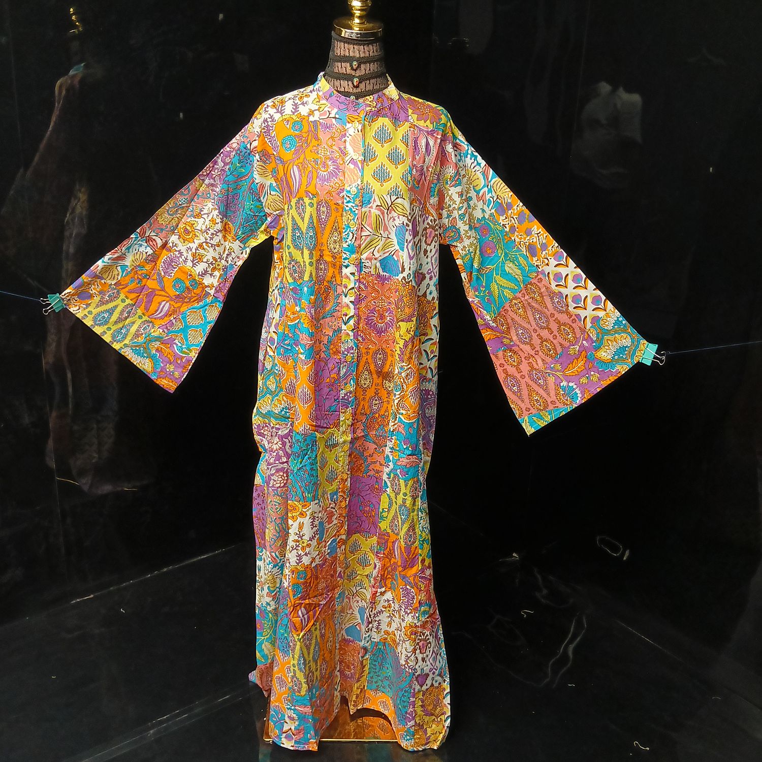 L-XL Darra Multi Printed Cotton Dress 57" Long Jalabiya