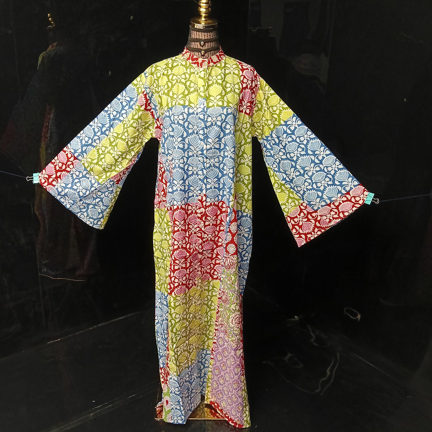 L-XL Darra Multi Printed Cotton Dress 57" Long Jalabiya