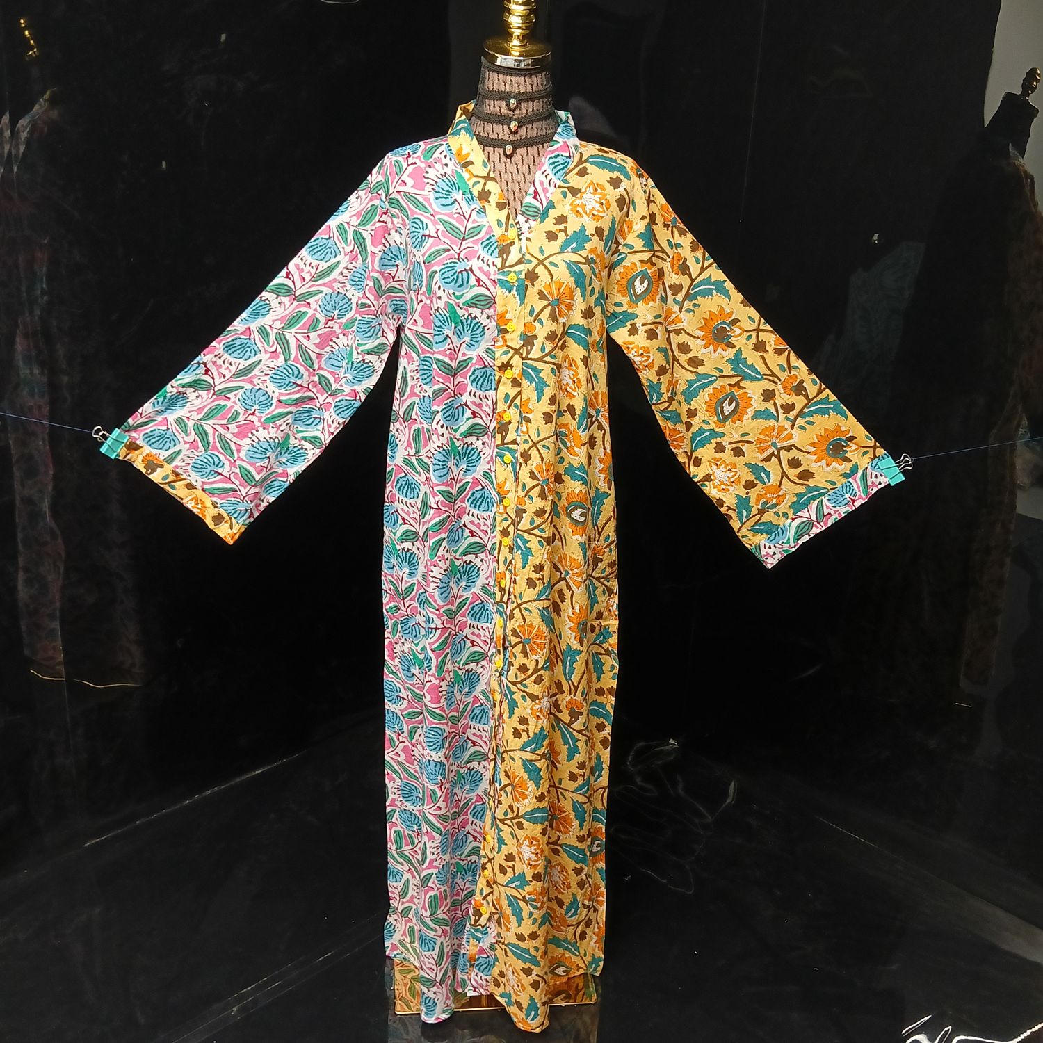 L-XL Ayana Printed Cotton Dress 57" Long Jalabiya