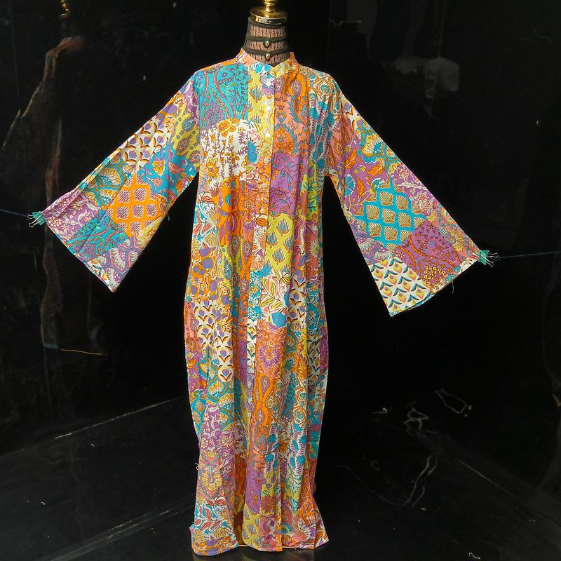 L-XL Darra Multi Printed Cotton Dress 57" Long Jalabiya