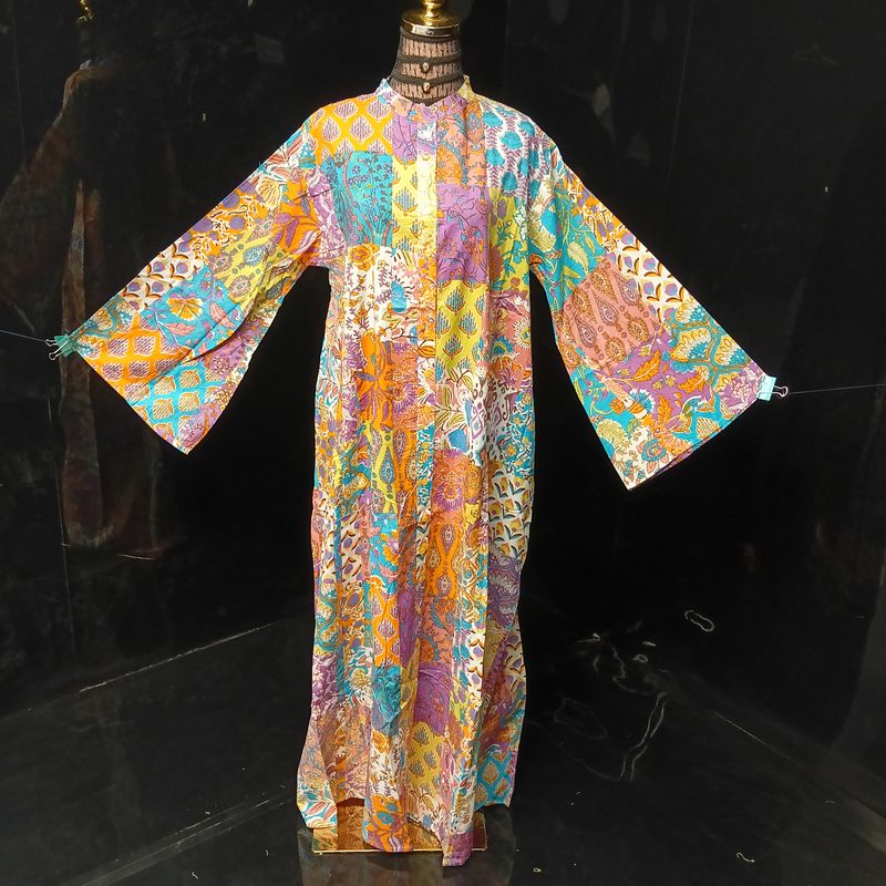 L-XL Darra Multi Printed Cotton Dress 57" Long Jalabiya