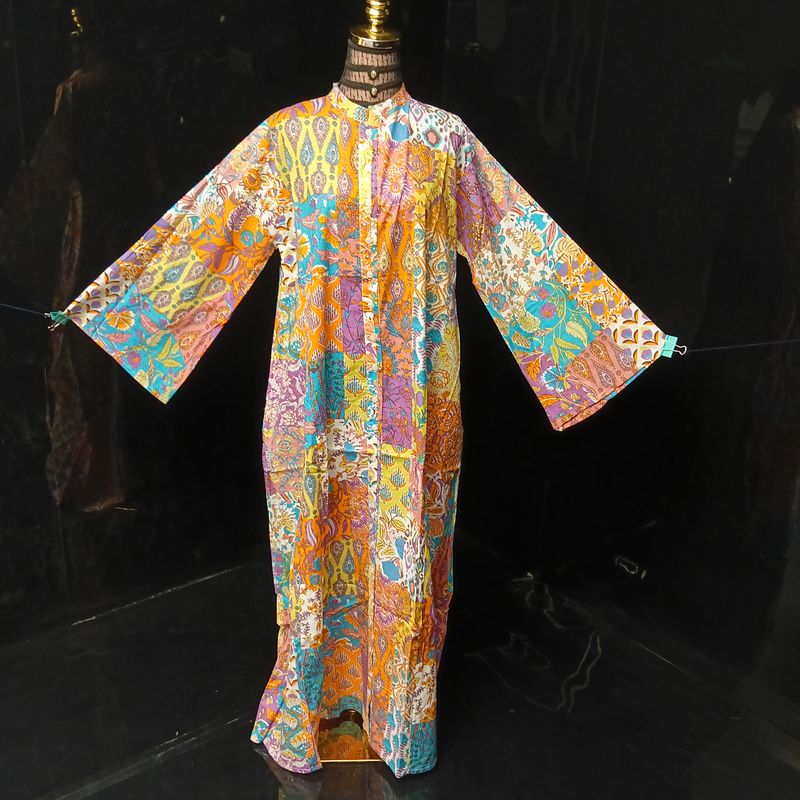 L-XL Darra Multi Printed Cotton Dress 57" Long Jalabiya
