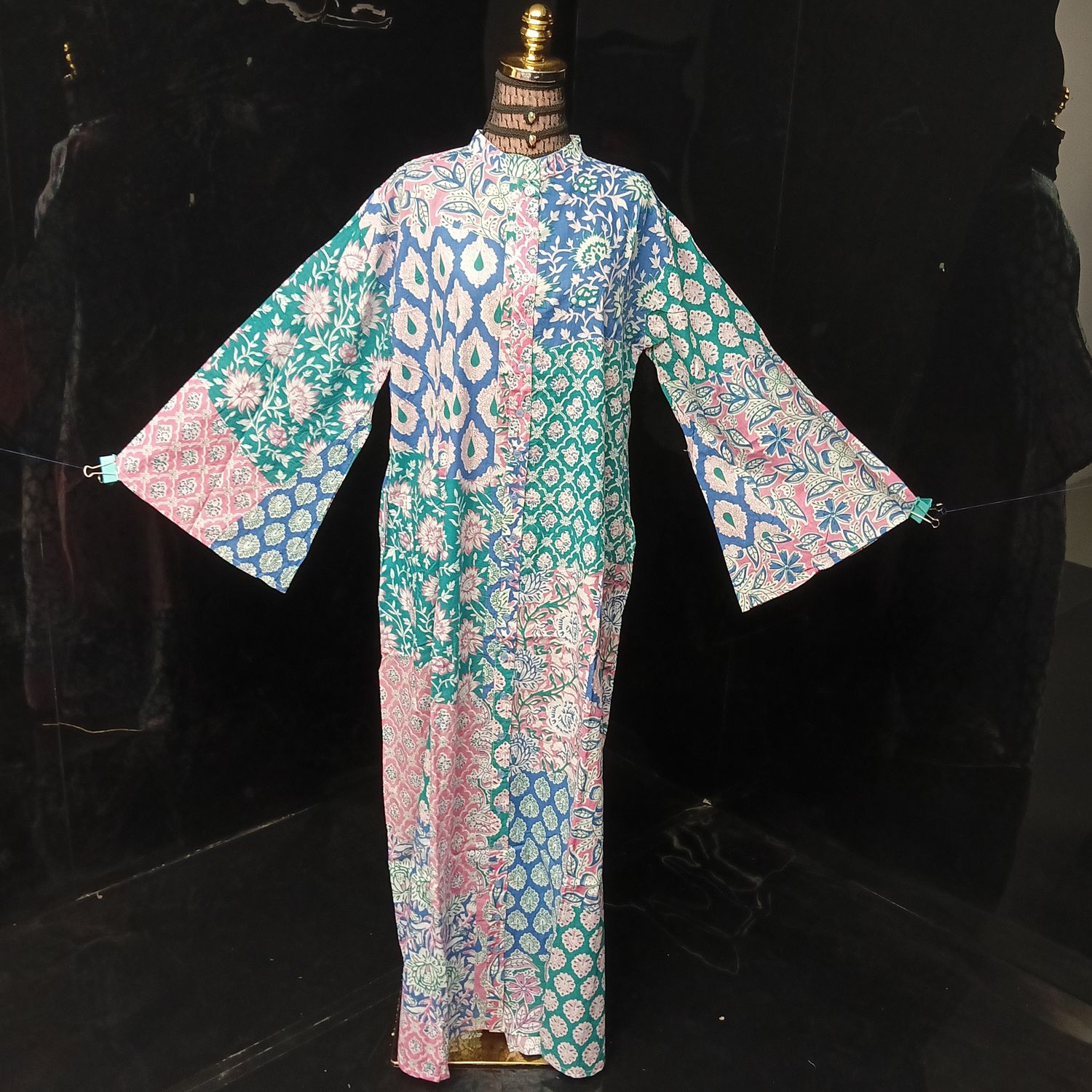 L-XL Darra Multi Printed Cotton Dress 57" Long Jalabiya