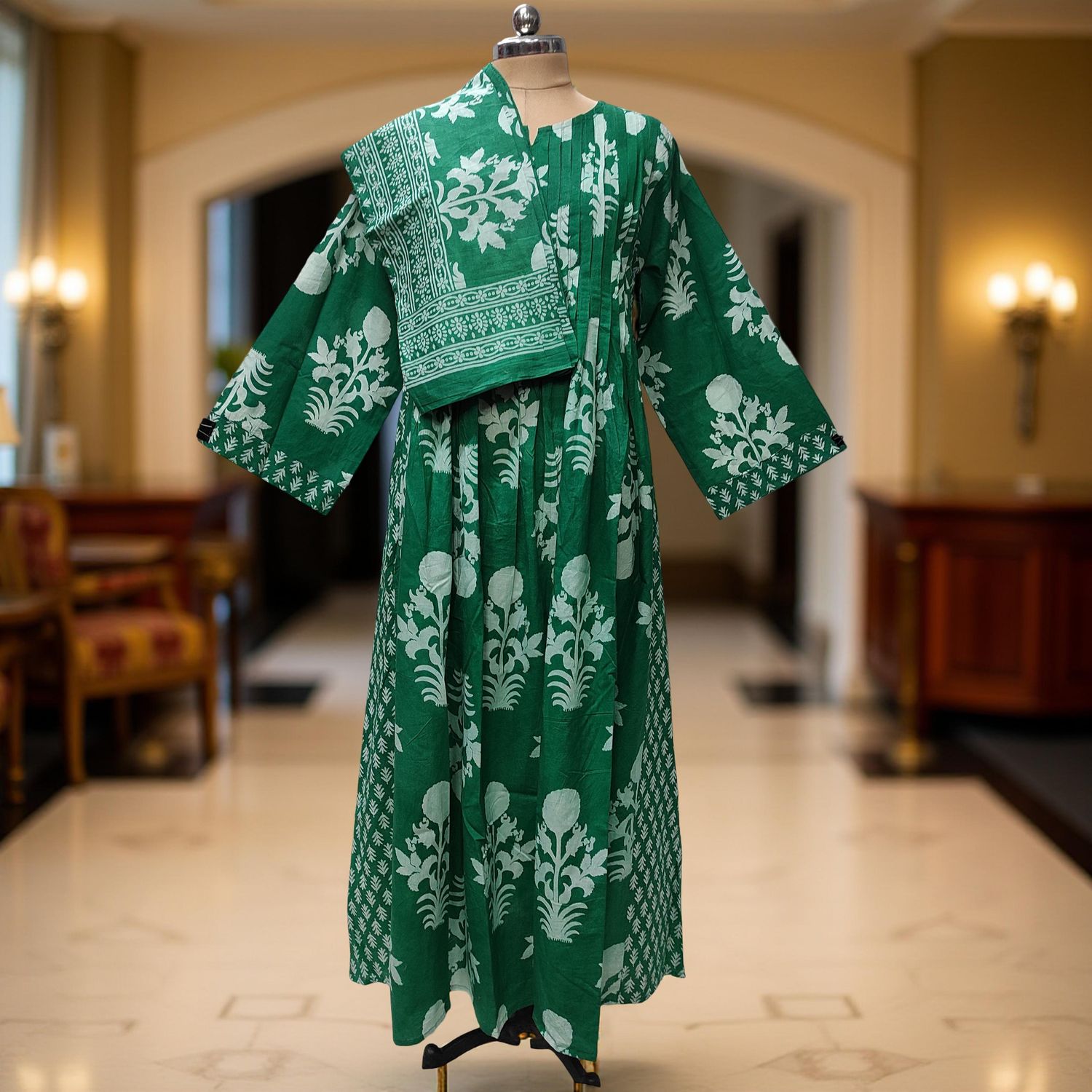 XS/S Aaron Printed Cotton Dress 54" Long Jalabiya With Sheila