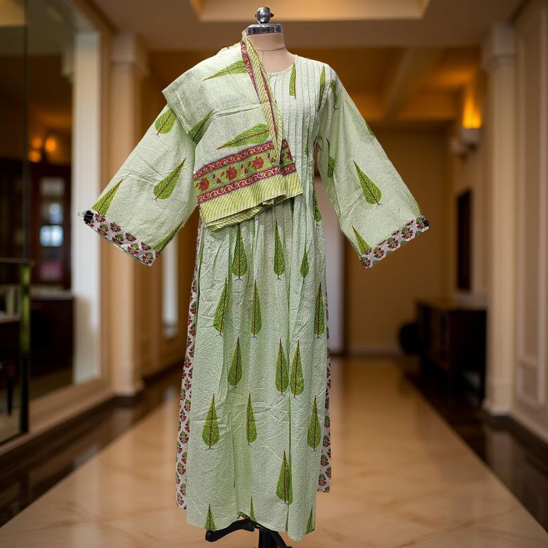 XS/S Aaron Printed Cotton Dress 54" Long Jalabiya With Sheila