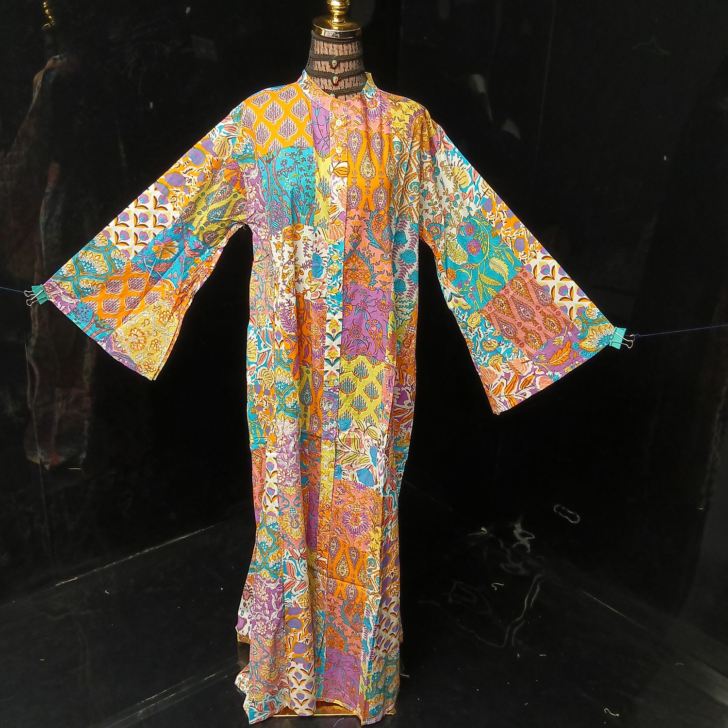 L-XL Darra Multi Printed Cotton Dress 57" Long Jalabiya