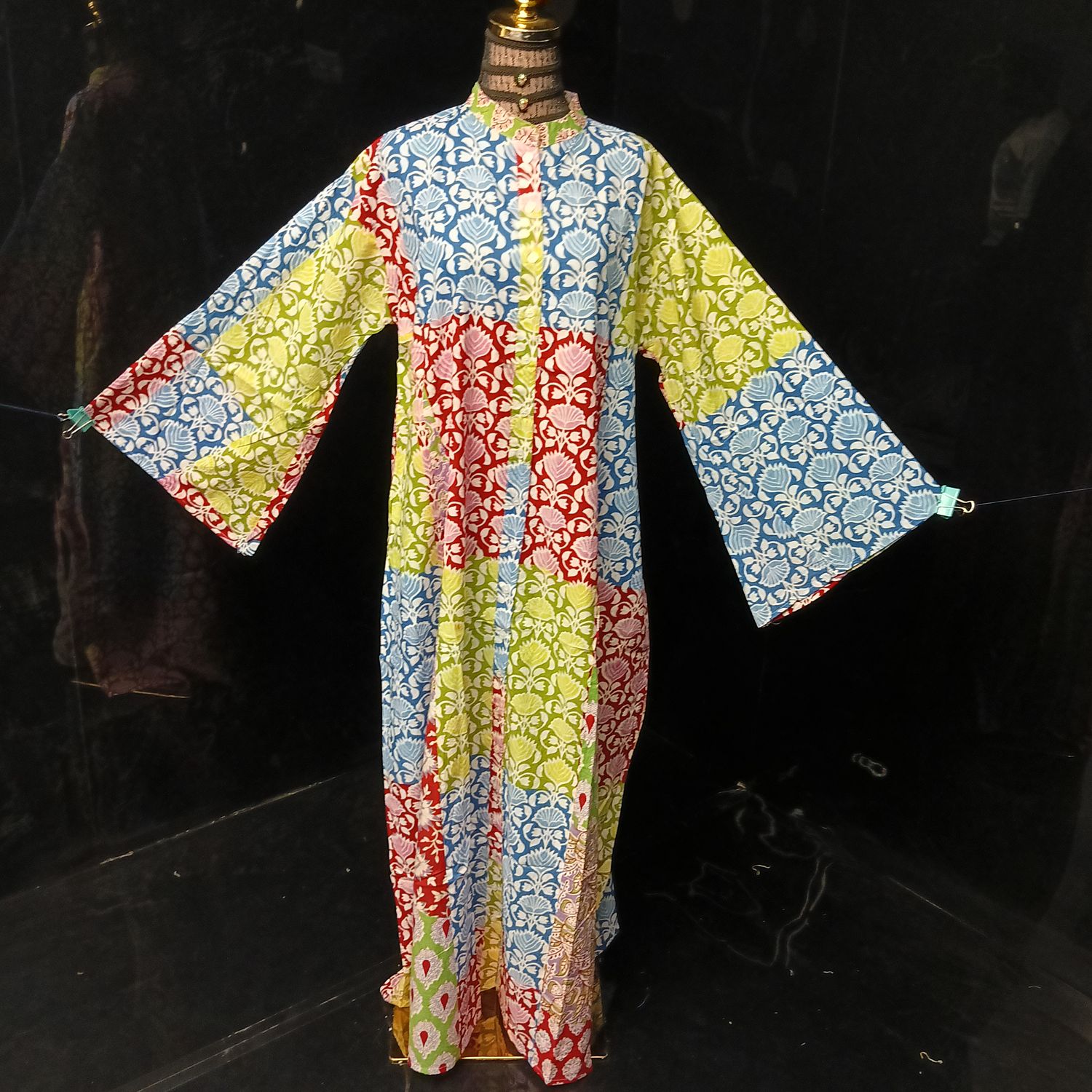 L-XL Darra Multi Printed Cotton Dress 57" Long Jalabiya