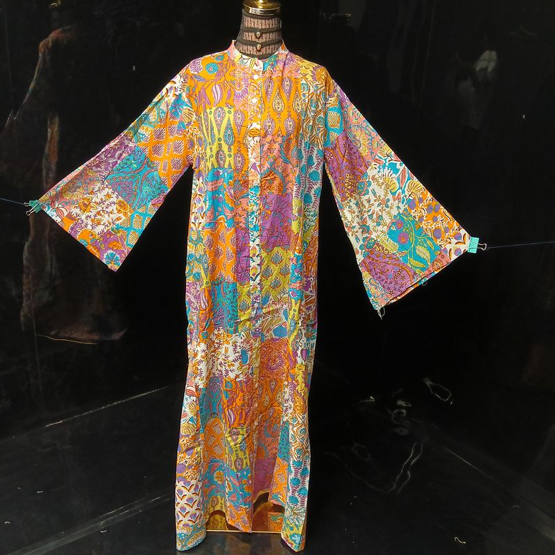 L-XL Darra Multi Printed Cotton Dress 57" Long Jalabiya