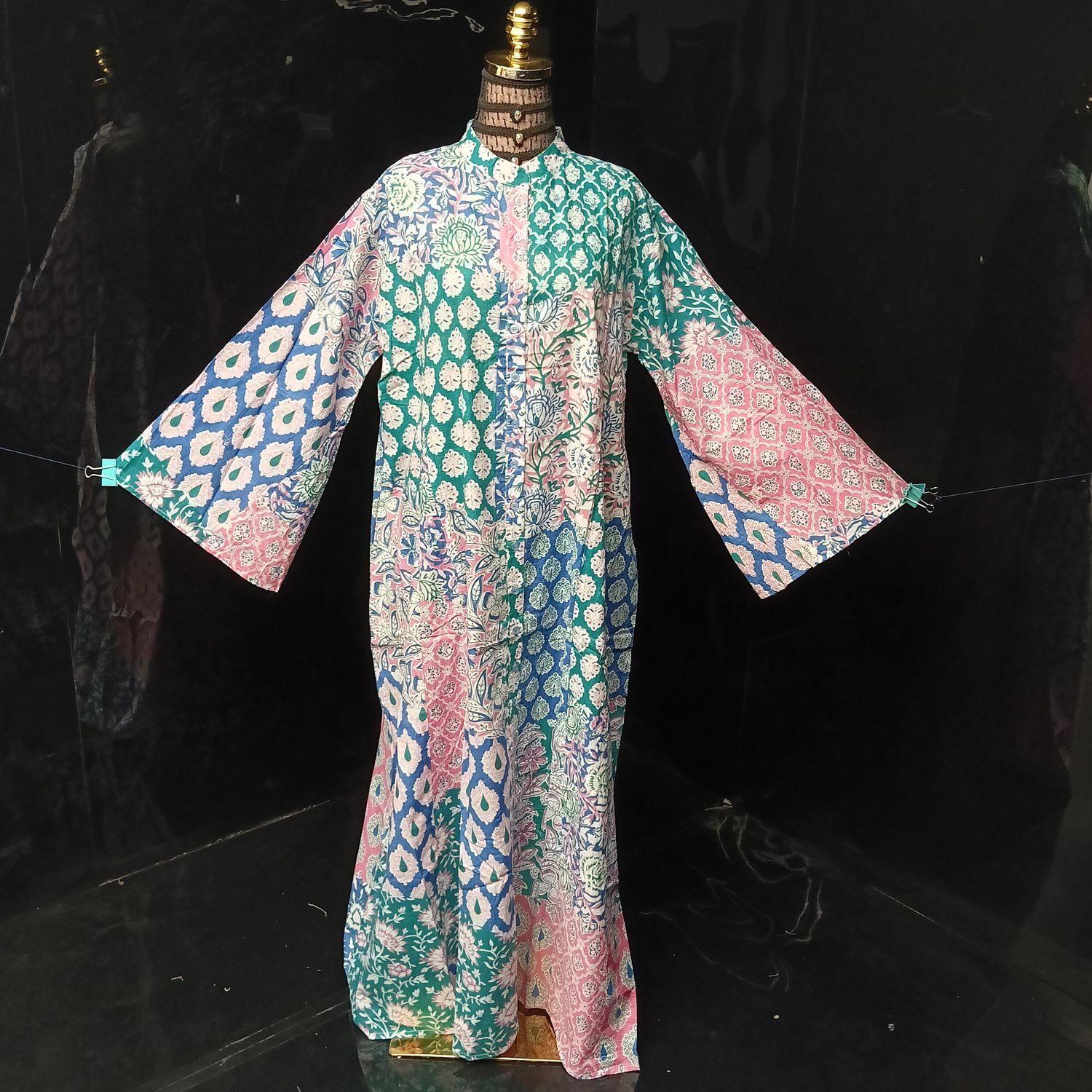 L-XL Darra Multi Printed Cotton Dress 57" Long Jalabiya