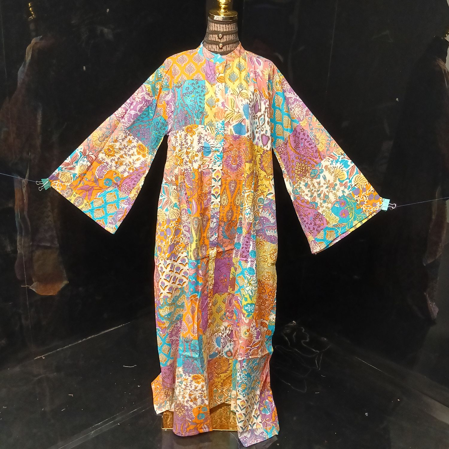 L-XL Darra Multi Printed Cotton Dress 57" Long Jalabiya