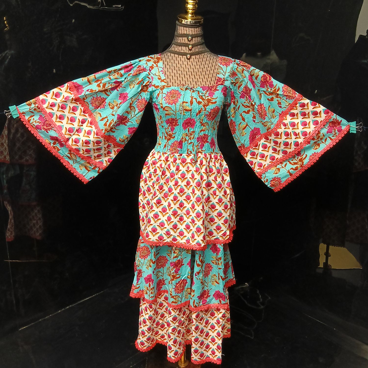 12-13 Year Rahima Printed Cotton Dress 50" Long Jalabiya