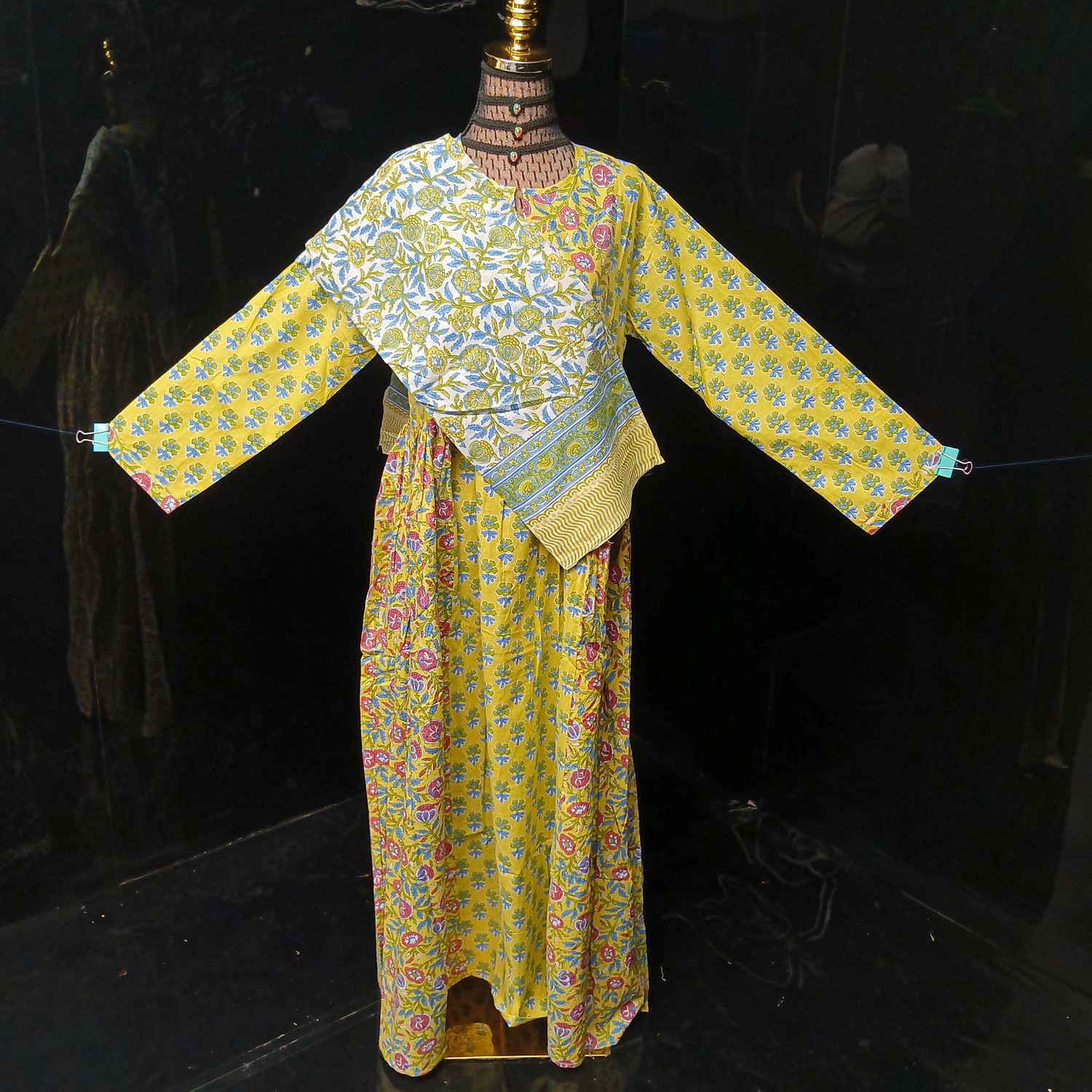 S-M Heba Printed Cotton Dress 57" Long Jalabiya With Sheila