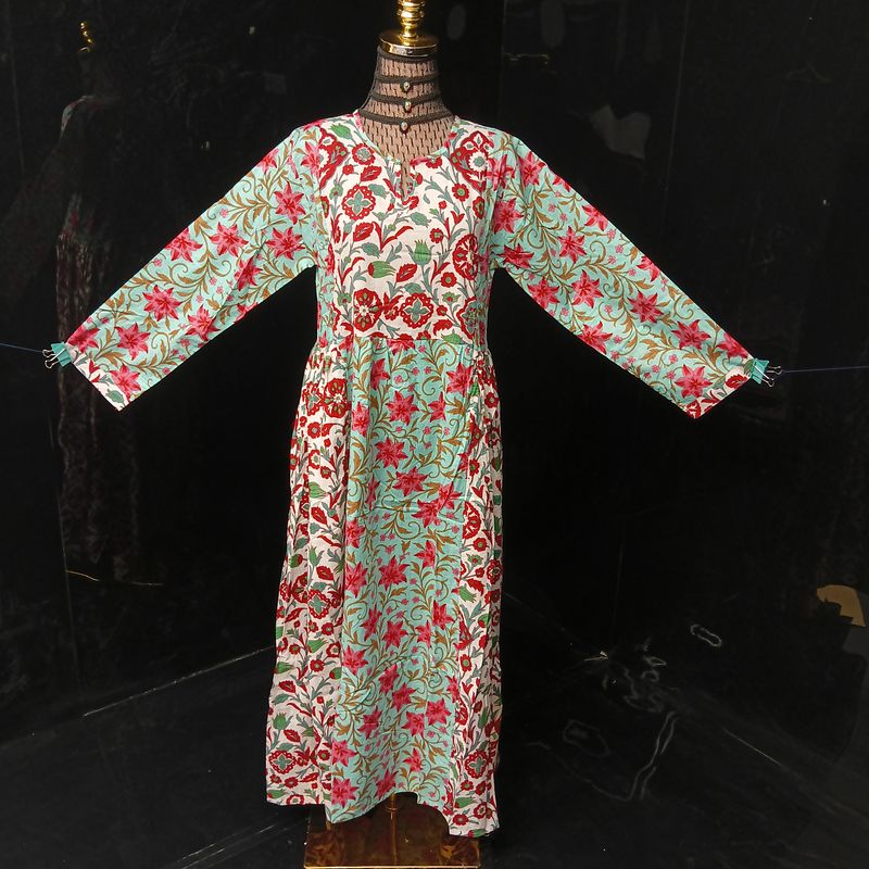 XS/S Heba Printed Cotton Dress 54" Long  Jalabiya