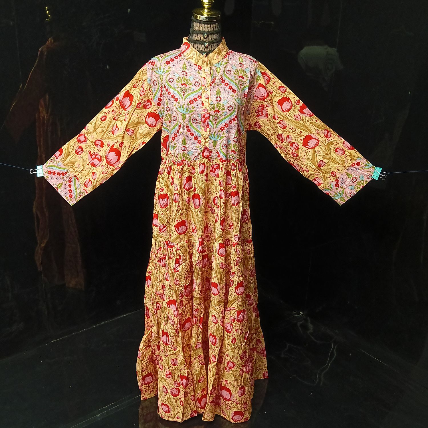 L/XL Safia Printed Cotton Dress 57" Long Jalabiya