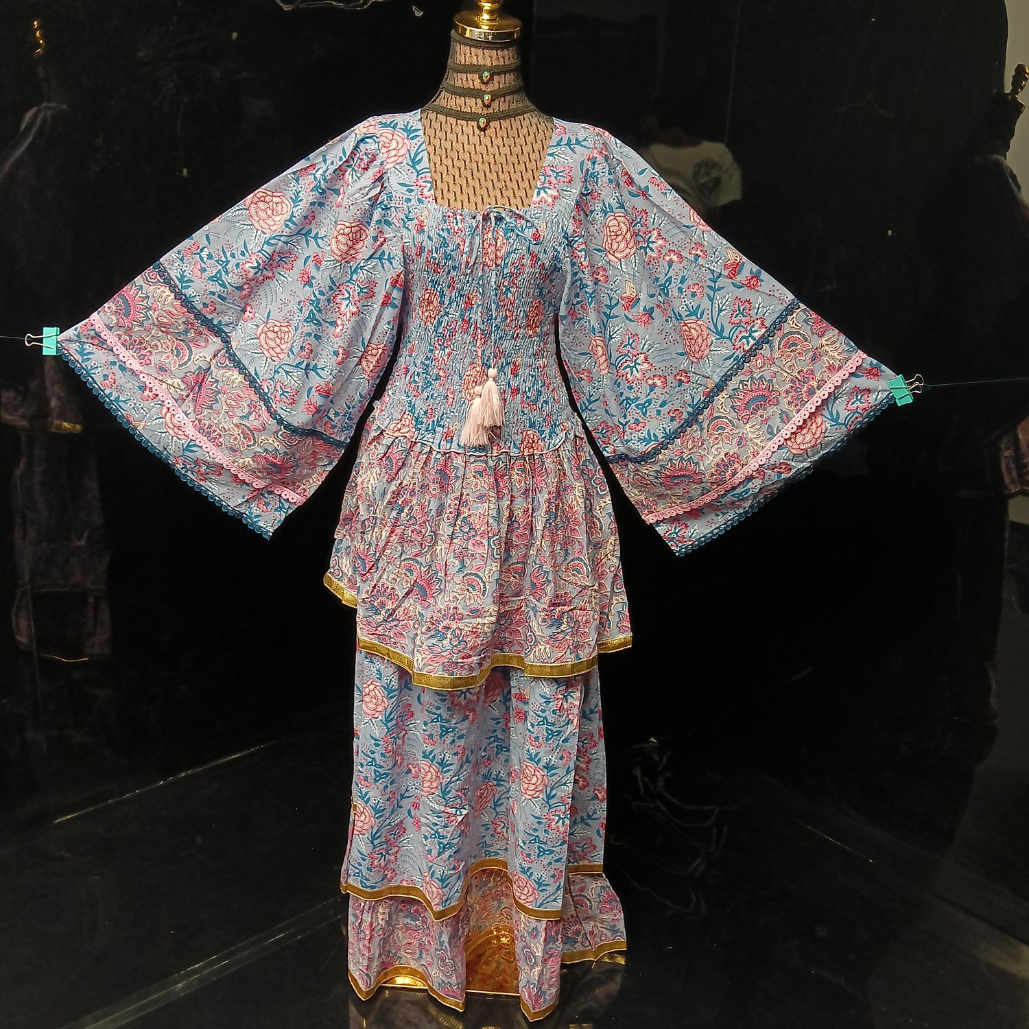 L/XL Rahima Printed Cotton Dress 57" Long Jalabiya