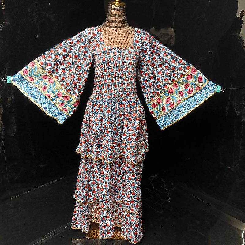 L/XL Rahima Printed Cotton Dress 57" Long Jalabiya