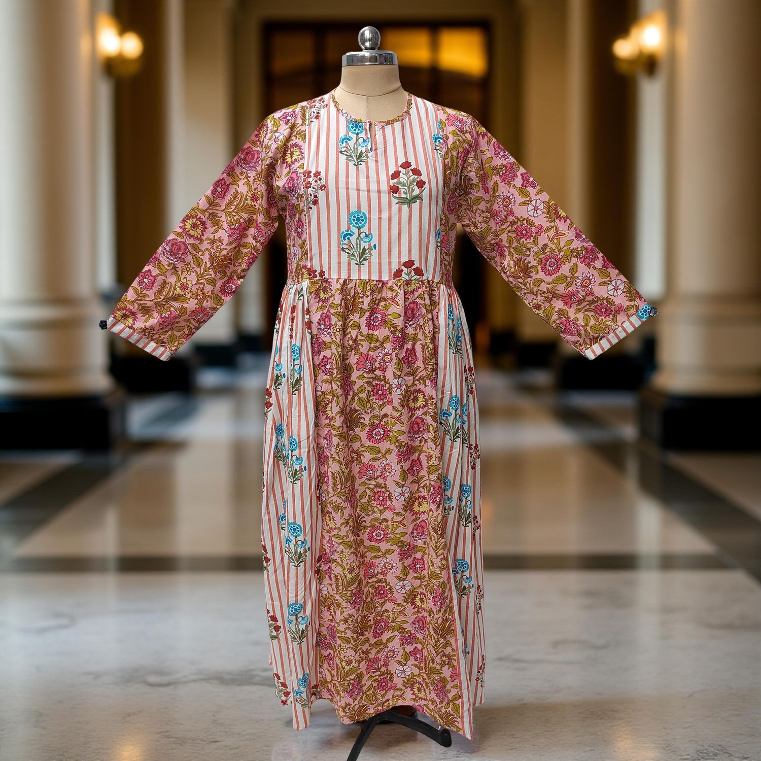 2XL-3XL Heba Printed Cotton Dress 56" Long  Jalabiya