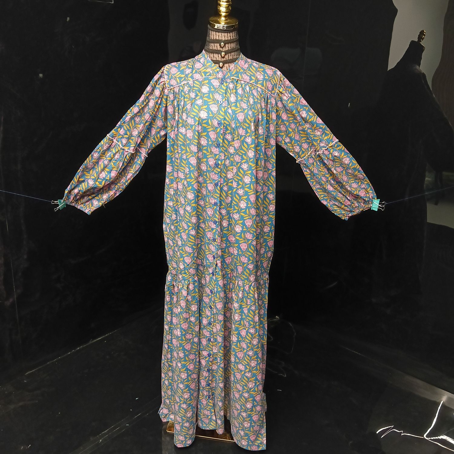 S-M  Yazrin Printed Cotton Dress 57" Long Jalabiya