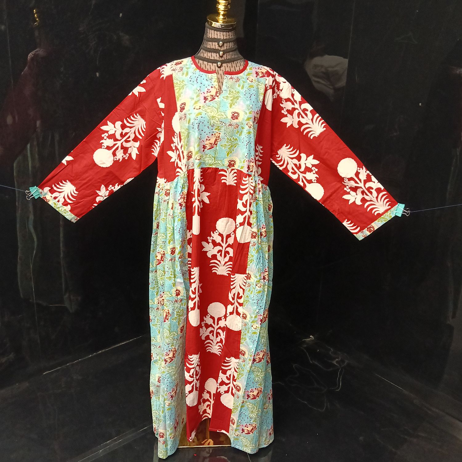 2XL-3XL Heba Printed Cotton Dress 56" Long  Jalabiya