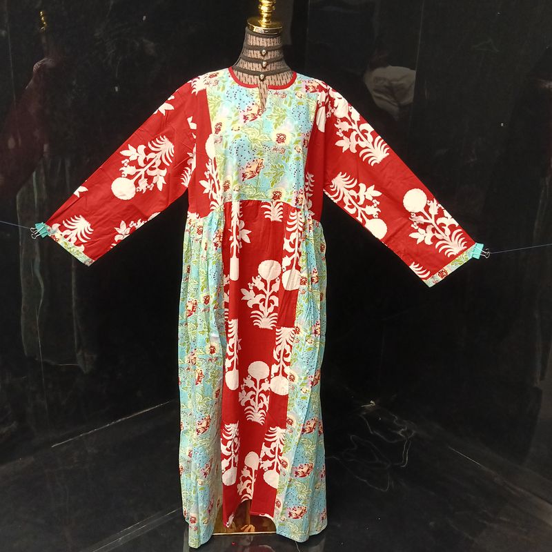 2XL-3XL Heba Printed Cotton Dress 56" Long  Jalabiya