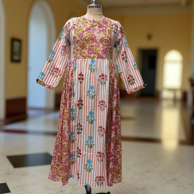 2XL-3XL Heba Printed Cotton Dress 56" Long  Jalabiya