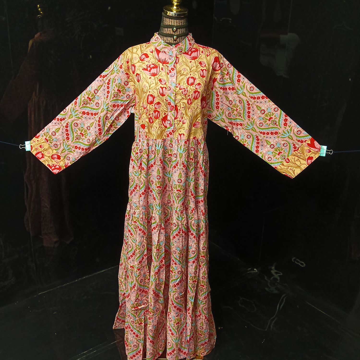 L/XL Safia Printed Cotton Dress 57" Long Jalabiya