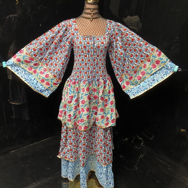 L/XL Rahima Printed Cotton Dress 57" Long Jalabiya