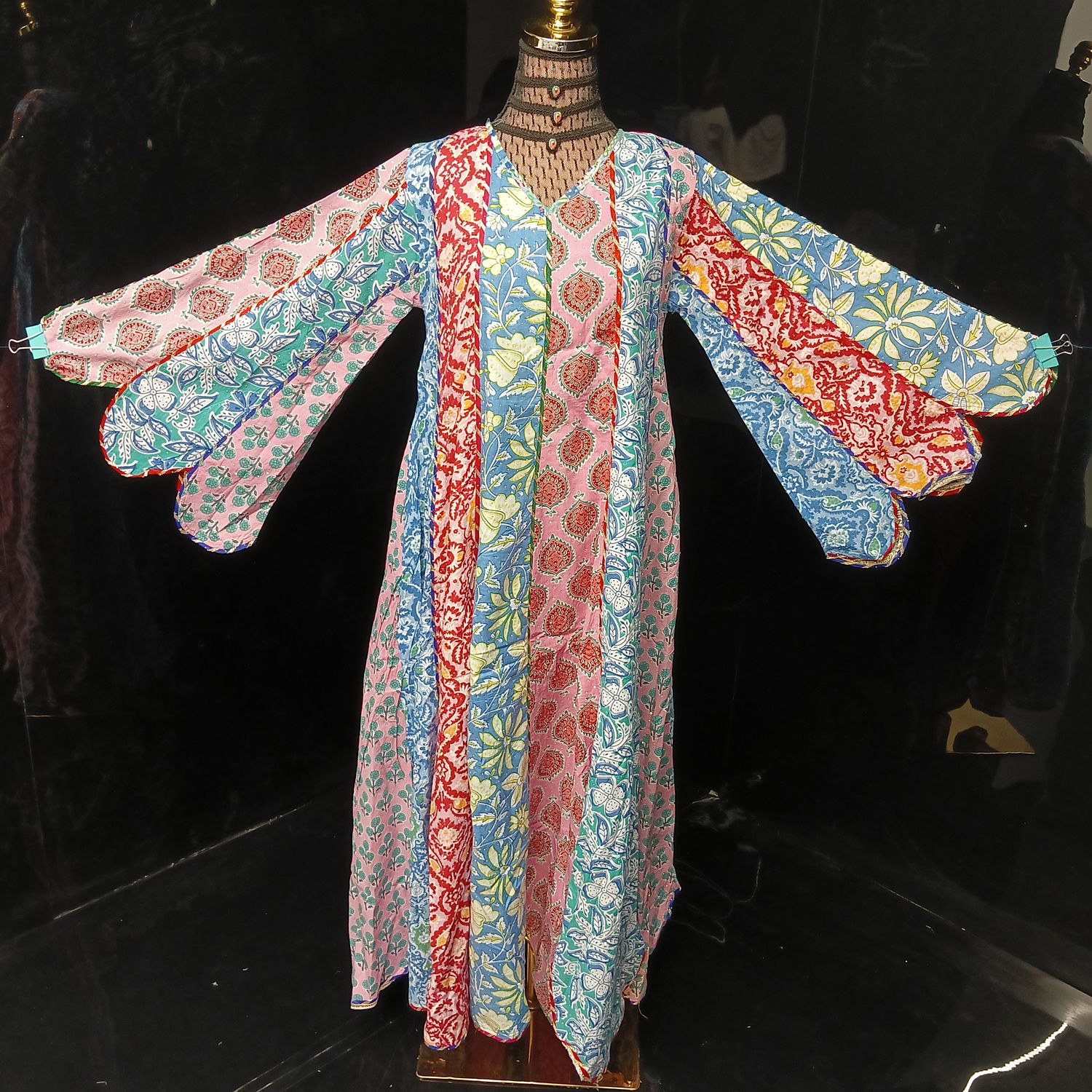 XS/S Meher Crystal Black Multi Printed Cotton Dress 54" Long Jalabiya