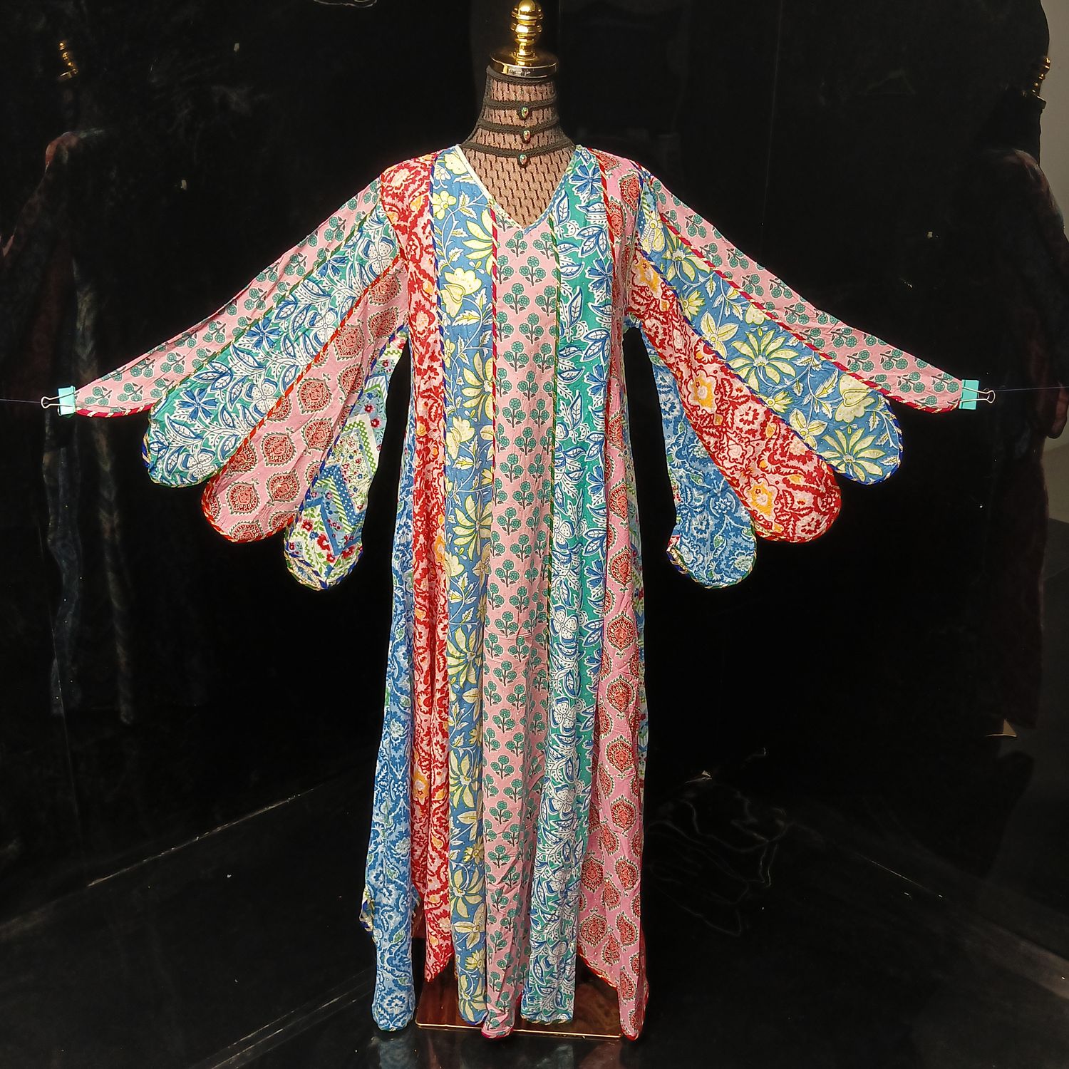 L/XL Meher Crystal Multi Printed Cotton Dress 57" Long Jalabiya