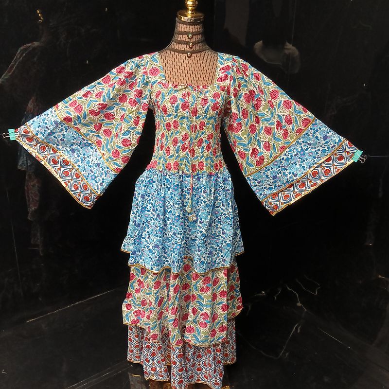 L/XL Rahima Printed Cotton Dress 57" Long Jalabiya