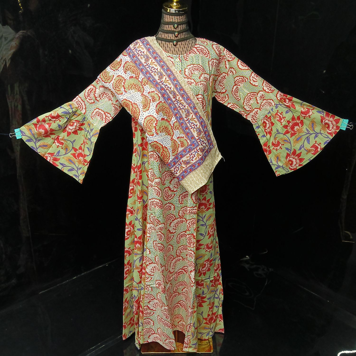 S-M Cotton Printed Marry Dress 56" Long Jalabiya With Sheila