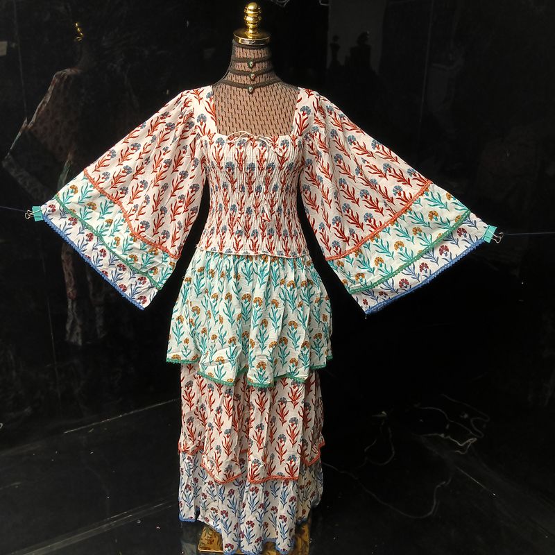 S/M Rahima Printed Cotton Dress 57" Long Jalabiya