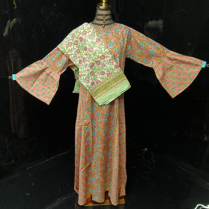 S-M Cotton Printed Marry Dress 56" Long Jalabiya With Sheila