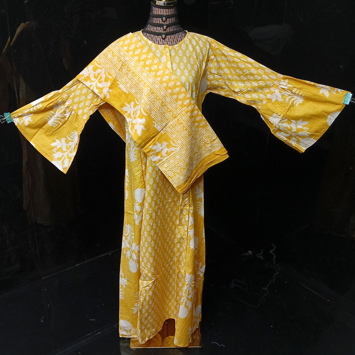 L-XL Cotton Printed Marry Dress 56" Long Jalabiya With Sheila