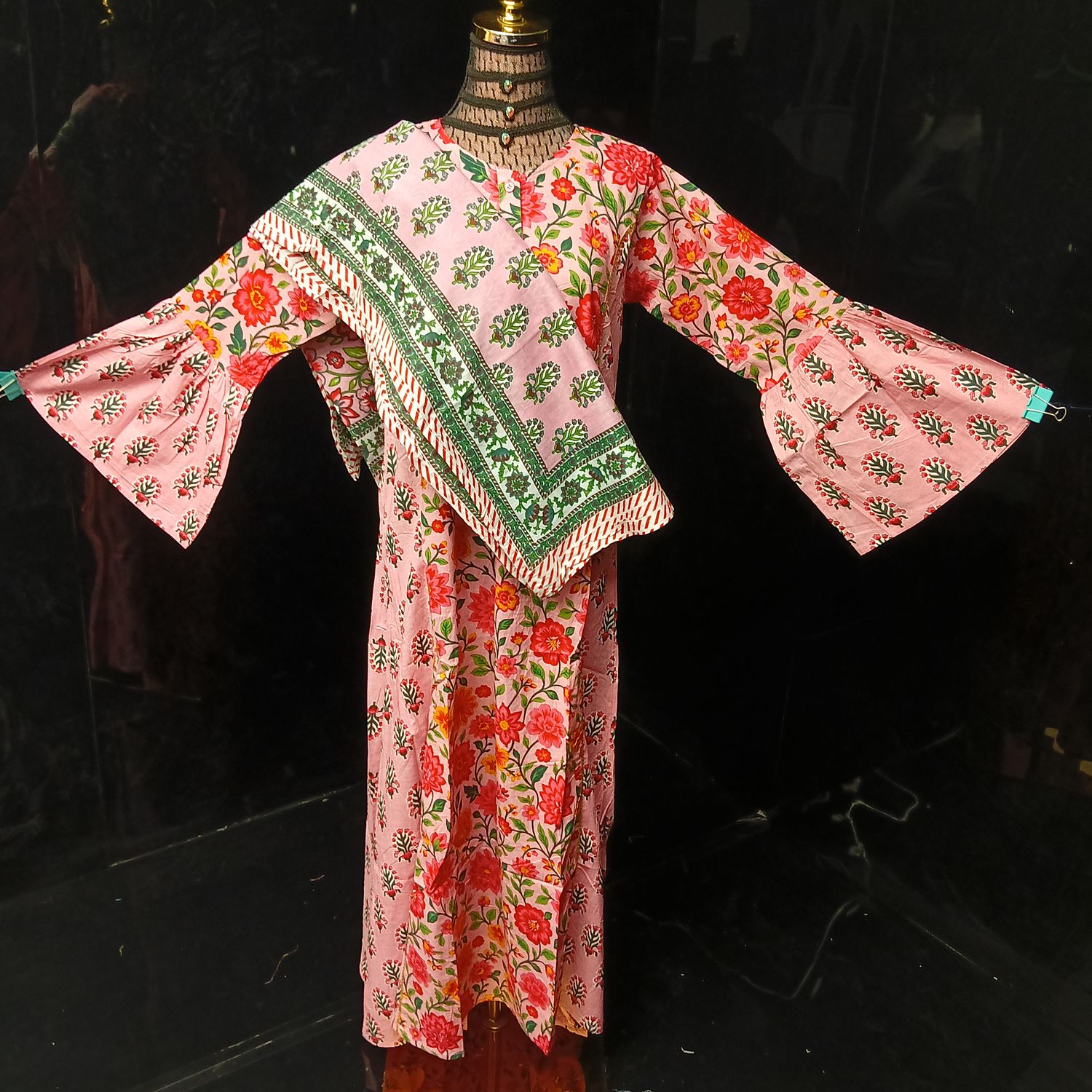 XS-S Cotton Printed Marry Dress 54" Long Jalabiya With Sheila