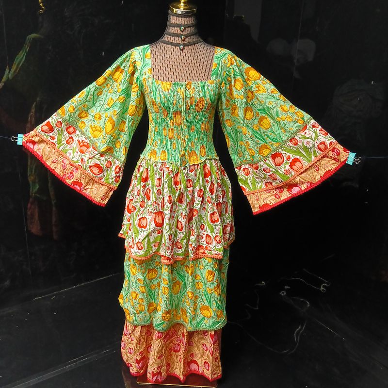 S/M Rahima Printed Cotton Dress 57" Long Jalabiya