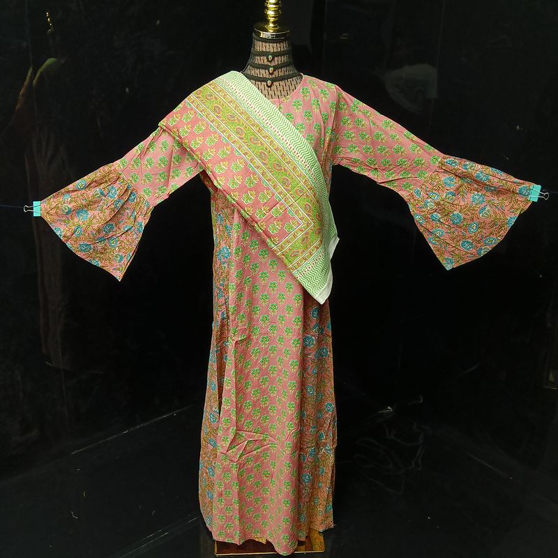 L-XL Cotton Printed Marry Dress 56" Long Jalabiya With Sheila