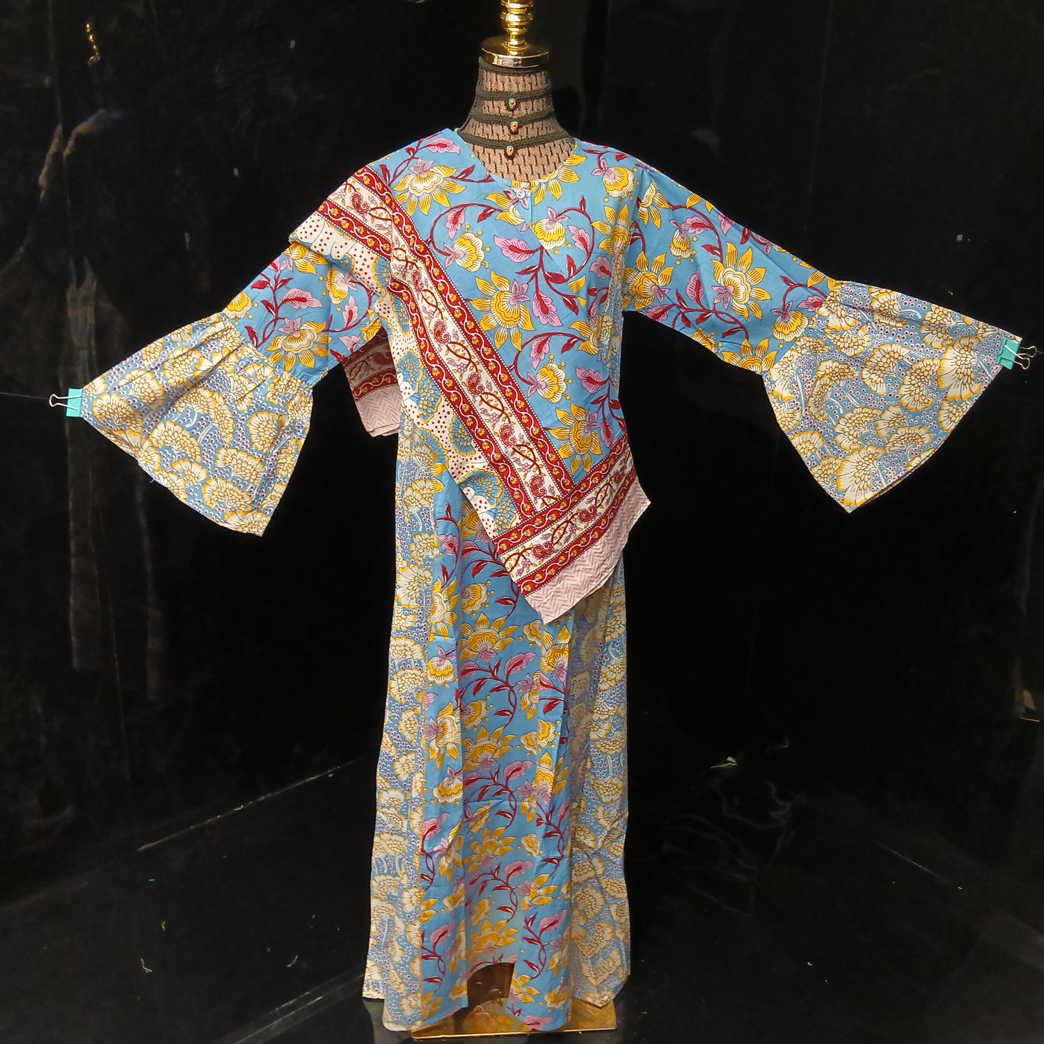 L-XL Cotton Printed Marry Dress 56" Long Jalabiya With Sheila