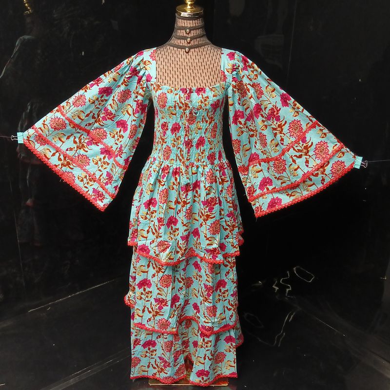 S/M Rahima Printed Cotton Dress 57" Long Jalabiya