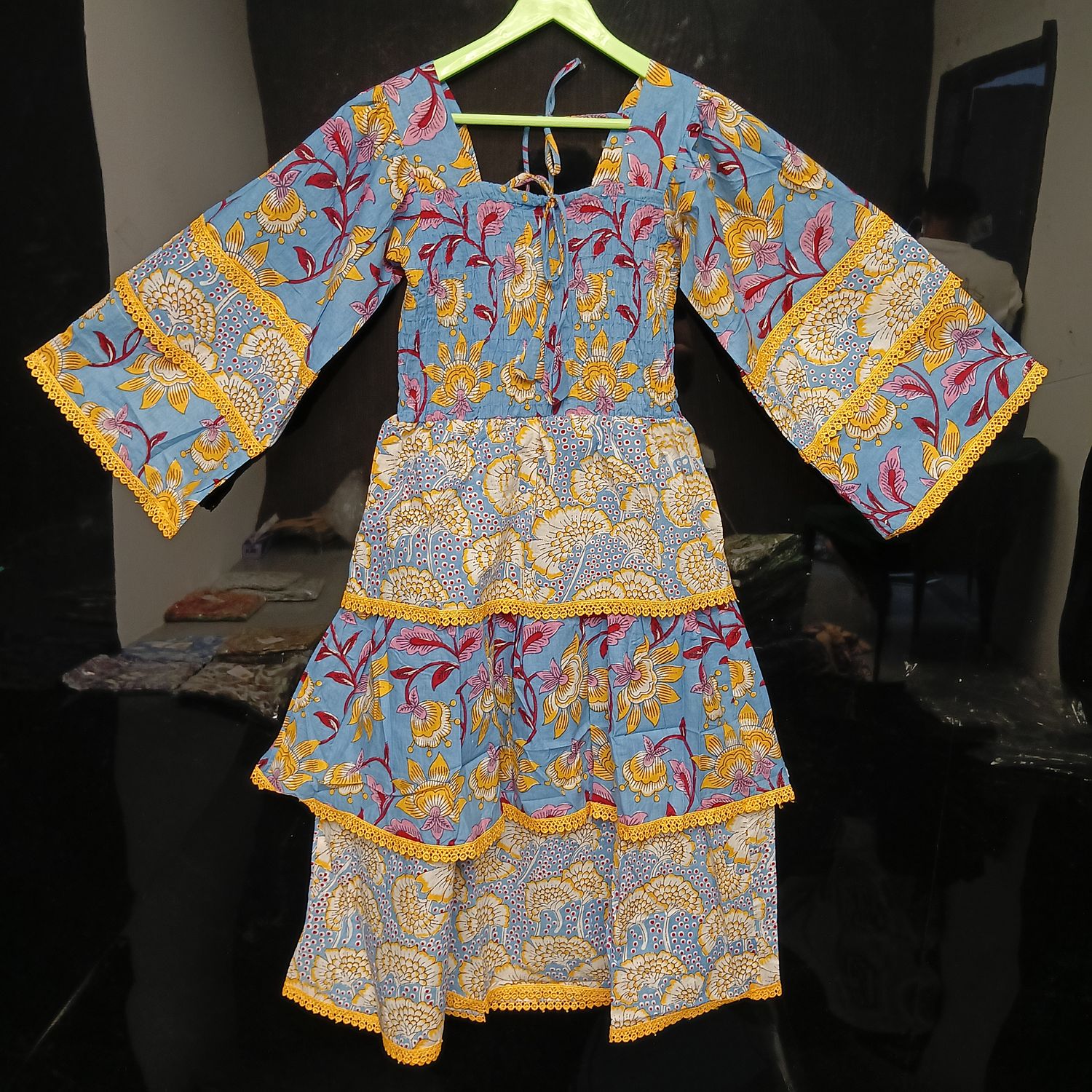 6-7 Year Rahima Printed Cotton  Dress 42" Long Jalabiya