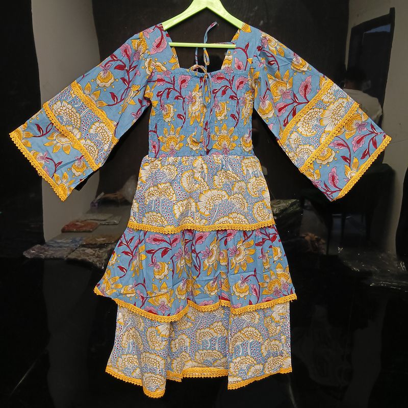 6-7 Year Rahima Printed Cotton  Dress 42" Long Jalabiya