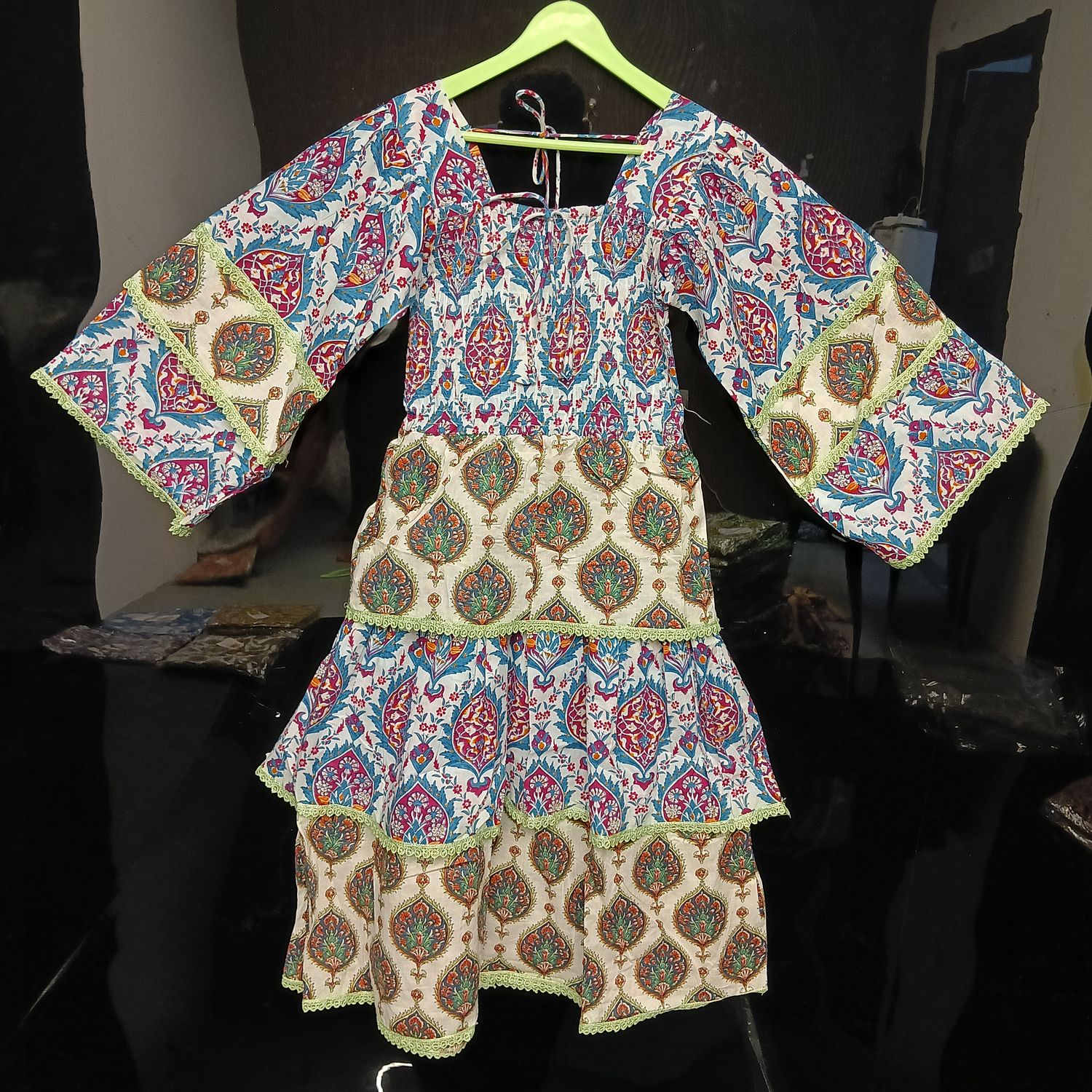 6-7 Year Rahima Printed Cotton  Dress 38" Long Jalabiya