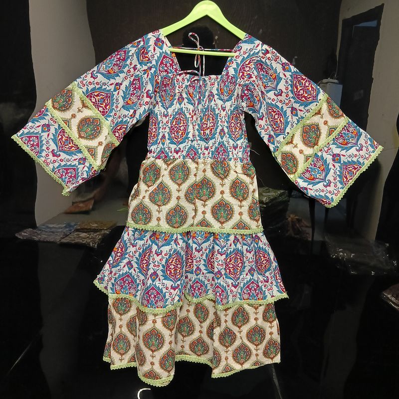 6-7 Year Rahima Printed Cotton  Dress 38" Long Jalabiya