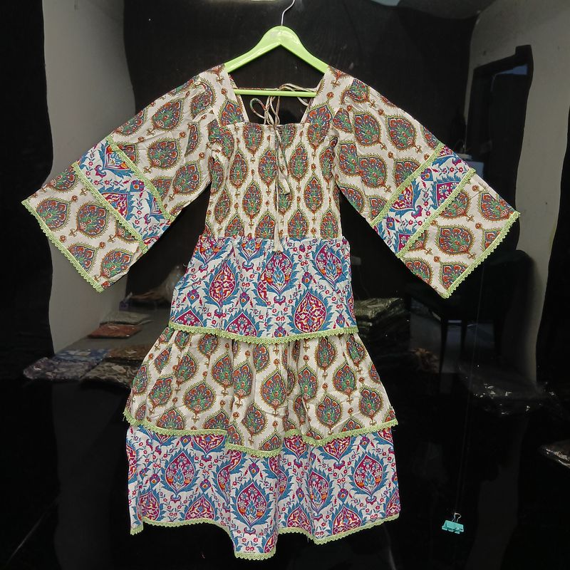 6-7 Year Rahima Printed Cotton  Dress 38" Long Jalabiya