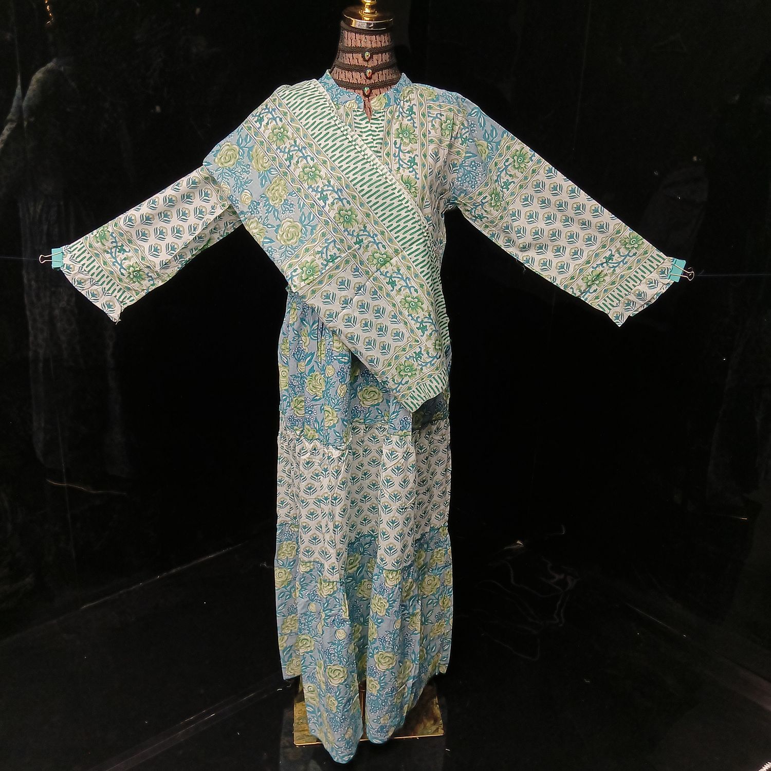 2XL-3XL Afifa Printed Cotton Dress 57" Long Jalabiya  With Sheila