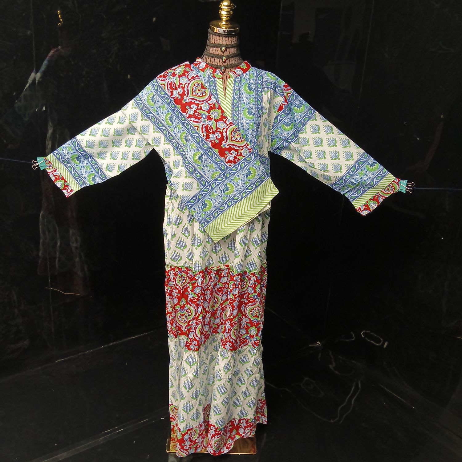 L/XL Afifa Printed Cotton Dress 57" Long Jalabiya  With Sheila