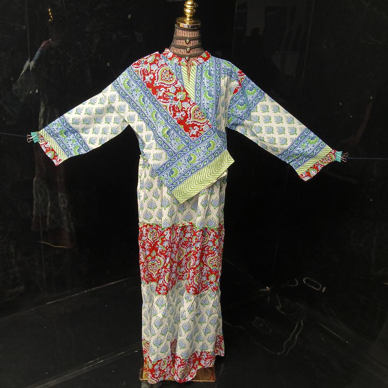 L/XL Afifa Printed Cotton Dress 57" Long Jalabiya  With Sheila