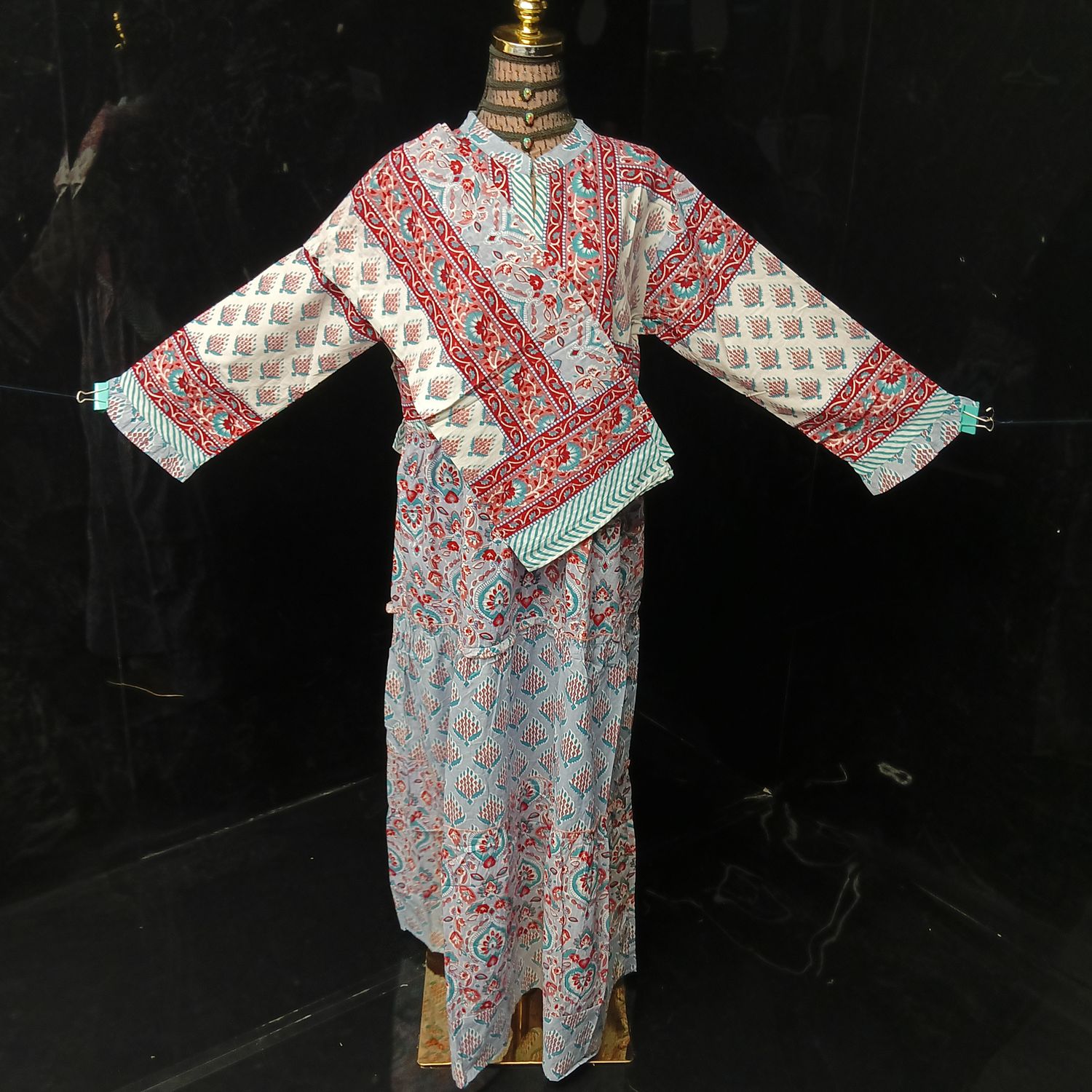 L/XL Afifa Printed Cotton Dress 57" Long Jalabiya  With Sheila