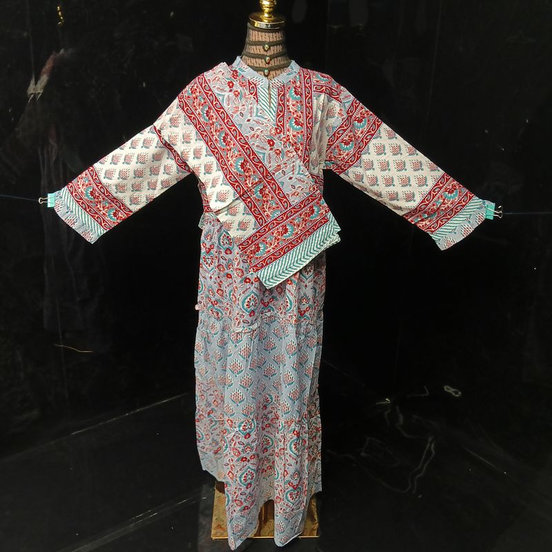 L/XL Afifa Printed Cotton Dress 57" Long Jalabiya  With Sheila